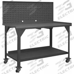 DURHAM MFG Workbench with Panel: Fixed Ht, Steel, 60 in x 36 in, 4,000 lb Overall Load Capacity (MPN DWBM-3660-BE-LP-95). Key specifications — attr648202: DURHAM MFG.