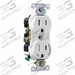 LEVITON Duplex Receptacle Outlet: Duplex, 5-15, White, 125V AC, 15 A, 2 Pole / 3 Wire (MPN TBR15-S1W)