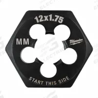 MILWAUKEE Hex Threading Die: M12x1.75 Metric, 1 in Hex Wd, Black Oxide Carbon Steel (MPN 49-57-5358)