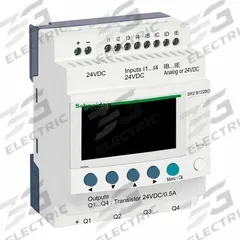 SCHNEIDER ELECTRIC Compact Smart Relay: (4) Analog/(8) Discrete, (4) Transistor, 24V AC : 24V DC (MPN SR2B122BD). Key specifications — Brand: SCHNEIDER; Clock Included: Clock Included; Number and Type of Inputs: (4) Analog; Number and Type of Outputs: (4) Transistor.