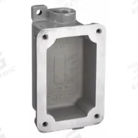 HUBBELL KILLARK Device Box: 1 Gangs, Aluminum, 1/2 in Hub Size, Feed Through, 6 13/16 in Overall Ht (MPN FXB-1). Key specifications — Brand: HUBBELL KILLARK; Hub Type: Feed Through.