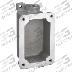 HUBBELL KILLARK Device Box: 1 Gangs, Aluminum, 1/2 in Hub Size, Feed Through, 6 13/16 in Overall Ht (MPN FXB-1). Key specifications — Brand: HUBBELL KILLARK; Hub Type: Feed Through.