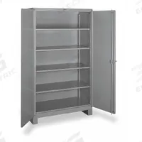 LYON Storage Cabinet: 48 in x 24 in x 64 in, Swing Handle & Padlock Hasp, 14 ga Panel Thick, Legs (MPN DD1147). Key specifications — attr62698: Gray; attr62736: Welded; attr87895: Legs; attr62693: Assembled; attr62737: Stationary; attr62694: Adjustable; attr62695: Powder Coated; attr62696: Steel.