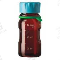 DURAN Media Bottle: 125 mL, Screw-On, GL45, 124 mm, Amber, Closure Included, Wide Mouth Size (MPN 218862859). Key specifications — Closure Type: Screw-On; Mouth Size: Wide; Screw Closure Size: GL45; Brand: DURAN; Body Color: Amber.
