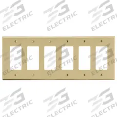HUBBELL Wall Plate: Decorator-Rocker, 6 Gang, Ivory, Std Size (MPN P266I). Key specifications — Brand: HUBBELL; Material: Polycarbonate.