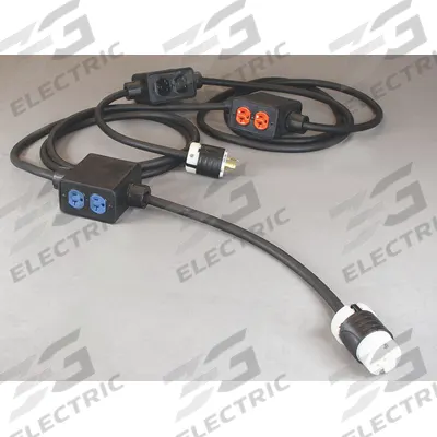 KH INDUSTRIES Power Stringer: 30 ft Lg, 3 Outlet Boxes, 6 Outlets, 10/5, L21-20P Plug - Linkable Extension Cords with Multiple Outlet Boxes