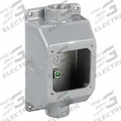 HUBBELL Back Box: 20 A_30 A, 1 in, Feed Through Hub, Straight (MPN FT302W). Key specifications — Brand: HUBBELL; Material: Aluminum.