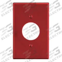 HUBBELL Wall Plate: Single Circular Opening, 1 Gang, Red, Std Size (MPN P7R). Key specifications — Brand: HUBBELL; Material: Polycarbonate.