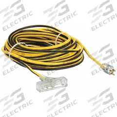 APPROVED VENDOR Extension Cord: Outdoor Use, 100 ft Lg, 3 Outlets, 5-15P, 12/3, SJTW, Black/Yellow (MPN 1XUR4). Key specifications — Brand: APPROVED VENDOR; Temperature Rating: -40° to 167°F; NEMA Plug Configuration: 5-15P.