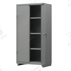 STRONG HOLD Storage Cabinet: 36 in x 24 in x 75 in, Swing Handle & Padlock Hasp, 14 ga Panel Thick (MPN 36-243-L). Key specifications — attr62698: Gray; attr62736: Welded; attr87895: Legs; attr62693: Assembled; attr62737: Stationary; attr62694: Adjustable; attr62695: Baked Enamel; attr62696: Steel.