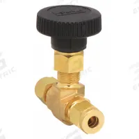 PARKER Needle Valve: Inline Valve Body, Brass, Integral Bonnet, 1/4 in Pipe Size, Compression, PTFE (MPN 4A-V4LR-B). Key specifications — For Media: Chemicals; Standards: ISA S75.02; Brand: PARKER; Valve Series: V; Stem Type: V-Stem; Connection Type - Side 1: Compression; Connection Type - Side 2: Compression; Connection Type: Compression x Compression.