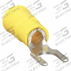 3M Fork Terminals: Yellow, Vinyl, #10 Stud Size, 12 AWG – 10 AWG Wire Range, Block Fork, 1,000 V (MPN BFV10-10Q). Key specifications — Barrel Style: Funnel; Manufacturer Part Number: BFV10-10Q; Brand: 3M; Series: TH.