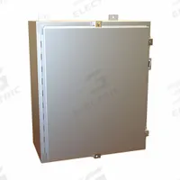 HAMMOND Electrical Enclosure: Aluminum, 24 in x 20 in x 10 in, NEMA 12/13/4/4X, w/Panel, Solid Cover (MPN 1418N4ALE10). Key specifications — Closure Method: Clamps; Brand: HAMMOND; Knockouts: Not Included.