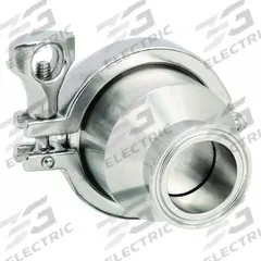 VNE Spring Check Valve: Poppet, Inline Valve Body, 1 1/2 in Pipe Size, Clamp x Clamp, Clamp, Clamp (MPN 45C-61.5-V). Key specifications — Average Surface Roughness (Ra): 20 RA ID; Brand: VNE; 3-A Compliance: Meets 3A Sanitary Standards.