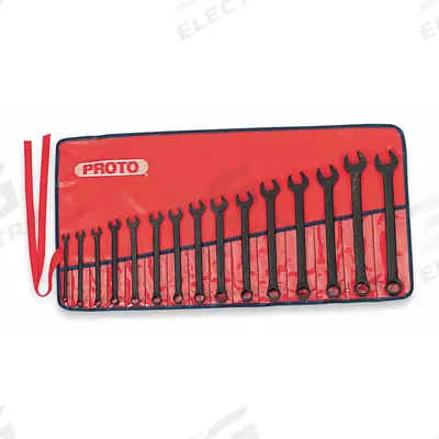 PROTO Combination Wrench Set: Alloy Steel, Black Oxide, 15 Tools - Metric 12-Point Combination Wrench Sets