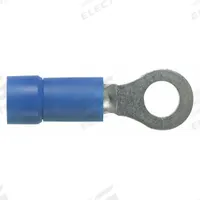 PANDUIT Ring Terminal: Blue, Vinyl Insulation, 3/8 in Stud Size, 16 AWG to 14 AWG Wire Sizes, 600 V (MPN PV14-38R-M). Key specifications — attr1308027: PANDUIT; attr1356513: PV14; attr1356587: Funnel Entry.