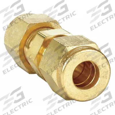 PARKER Compression Fitting Union: 1/8 in OD x 1/8 in OD Size, Compression x Compression - Double-Ferrule Brass Compression Fittings