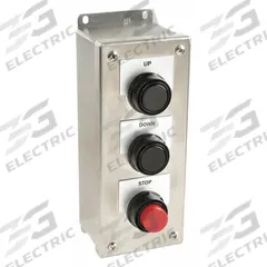 SIEMENS Control Station: (3) Flush Push Buttons, 0 Pilot Lights, 3NO/3NC, Open/Close/Stop (MPN 52C333S). Key specifications — Brand: SIEMENS; Operator Legend: Open/Close/Stop; Operator Color: Red; Operator Configuration: (3) Flush Push Buttons; Operator Configuration Type: (3) Push Buttons.