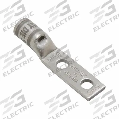 BURNDY Compression Lug: For 4/0 AWG, Stranded Wire, 1/4 in Stud Size, Std - Two-Hole Compression Lugs