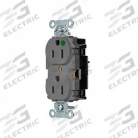 HUBBELL Receptacle: Hospital Grade, Duplex, 5-15R, Gray, 125V AC, 15 A, 2 Pole / 3 Wire (MPN 8200STGY)