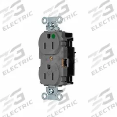 HUBBELL Receptacle: Hospital Grade, Duplex, 5-15R, Gray, 125V AC, 15 A, 2 Pole / 3 Wire (MPN 8200STGY)