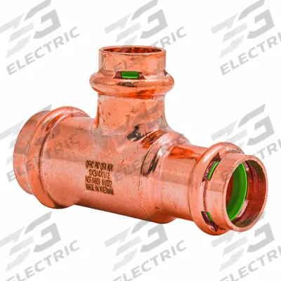 QUICKFITTING SUREPRESS Crimp Tee Fitting: 1 in CTS x 3/4 in CTS x 1/2 in CTS size - Plumbing Copper & Bronze Press Tube Fittings with Seal Window