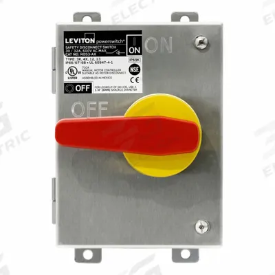 LEVITON Disconnect Switch: Non-Fusible, 30 A, Single or Three Phase, 600V AC - Non-Fusible Safety Switches