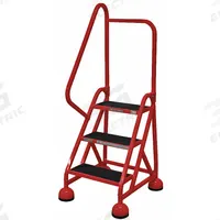 COTTERMAN Rolling Ladder: 2.3 ft Platform Ht, Partially Assembled, Steel, Wt-Actuated Auto-Lock (MPN ST-302 A2 C6 P5). Key specifications — Includes Handrails: Handrails Included; Material: Steel; Brand: COTTERMAN; Color: Red.