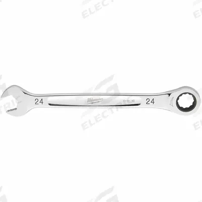 MILWAUKEE Combination Wrench: Steel, Chrome, 24 mm Head Size, 12 3/8 in Overall Lg - Metric 12-Point Ratcheting Combination Wrenches