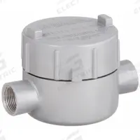 Conduit Outlet Body: Aluminum, GE, 3/4 in Trade Size, C Body, 19 cu in Body Capacity (MPN GECCT-2). Key specifications — Series: For Standard Body; Compatible Conduit Trade Size: 3/4 in; Thread Gender: Female; Hub Style: Threaded; Cover Included: Yes; Body Style: C; Connection Type: Threaded; Back Type: Flat.