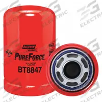 BALDWIN FILTERS Hydraulic Filter: Hydraulic Fluid, 1 3/8"-12 Thread Size, Spin-On, Cellulose, Toro (MPN BT8847). Key specifications — Media Material: Cellulose; Brand: BALDWIN FILTERS; Compatible Fluid Type: Hydraulic Fluid; Compatible Vehicle Make: Toro; Includes: Attached Gasket; Thread Size: 1-3/8"-12.
