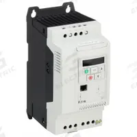 EATON Variable Frequency Drive: In Phase Single, Out Phase Three, 1 1/2 hp, IP21, No Bypass, Compact (MPN DC1-1D5D8NB-A20CE1). Key specifications — Style: Compact; Color: White; Output Phase: Three.