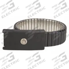 DESCO Wrist Strap: Metal, Black, 13 in Strap Lg - Max, 1 Strap Conductors, Coiled, Snap Fastening (MPN 09041). Key specifications — Strap Color: Black; Brand: DESCO; Cord Shape: Coiled.