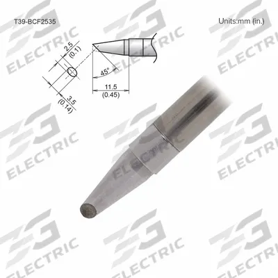 HAKKO Tinned Face Soldering Tip: T39 Series, Bevel, 3.5 mm W - T39 Series Soldering Tips