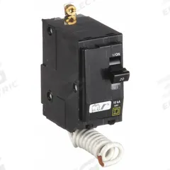 SQUARE D Miniature Circuit Breaker: 20 A, 120V AC, Single Phase, 10kA at 120V AC, 2 Poles (MPN QOB220SWN). Key specifications — Phase: Single; Amps: 20 A; AC Voltage Rating: 120V AC; Max. AIR Rating: 10kA at 120V AC; For Use With: Square D NQOD Panelboards; Brand: SQUARE D.