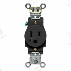 LEVITON Weather-Resistant Single Receptacle: Single, 5-15, Black, 125V AC, 15 A, 2 Pole / 3 Wire (MPN W5261-E)