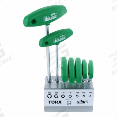 WIHA Torx and Torx Plus Key Sets: Short, 7 Pieces, T10/T15/T20/T25/T30/T40/T50 Tip Size - T-Shaped Torx & Torx Plus Key Sets
