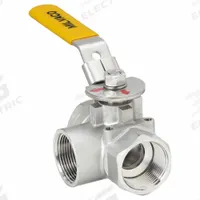 MILWAUKEE VALVE Manual Three-Way Ball Valve: 1 1/4 in, CF8M Stainless Steel, L Flow, Two-Piece (MPN BA3WDSLH 1-1/4). Key specifications — Brand: MILWAUKEE VALVE; Handle: Locking Lever.