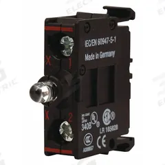 EATON Lamp Module: 22 mm Size, Red, LED, 30 V AC/DC Rating, No Transformer (MPN M22-LEDC-R). Key specifications — Compatible with Series: M22; Terminal Connection Type: Spring Cage; Brand: EATON; Manufacturer Part Number: M22-LEDC-R; Includes Bulb: Bulb Included.