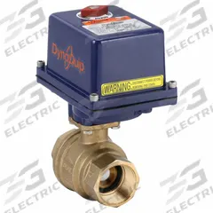 DYNAQUIP CONTROLS Electrically Actuated Two-Way Ball Valve: 1 1/2 in, Brass, 120V AC, FNPT x FNPT (MPN EHG27ATE25). Key specifications — Included Mounting: ISO 5211 Actuator Mounting Pad; Brand: DYNAQUIP CONTROLS; Stem Material: Nickel-Plated Brass; Actuator Features: Manual Override.