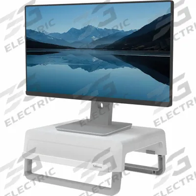 BREYTA Monitor Stand: White, 5 7/8 in Max Ht, 3 1/4 in Min Ht, 14 in Overall Wd - Monitor & Laptop Risers