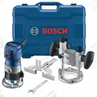 BOSCH Router: Compact, Fixed and Plunge Base, 1.25 hp, Variable Speed, 35,000 RPM, 1/4 in Collet (MPN GKF125CEPK). Key specifications — attr326433: Soft-Start; attr241172: Router; attr217717: 120V AC; attr217680: BOSCH.