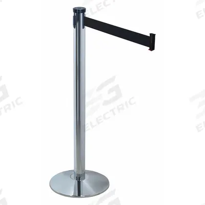 RETRACTA-BELT Barrier Post with Belt: Black, No Pattern, No Legend, 10 ft Belt Lg - Solid-Color Retractable Belt Post Barriers