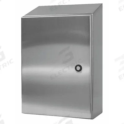 WIEGMANN Sloped Top Enclosure: 304 Stainless Steel, 24 in x 24 in x 12 in - Stainless Steel Enclosures