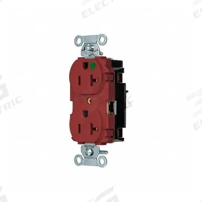 HUBBELL Receptacle: Hospital Grade, Duplex, 5-20R, Red, 125V AC, 20 A - General Purpose Receptacles