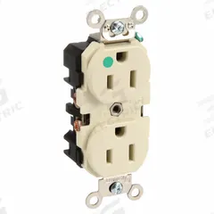 LEVITON Receptacle: Hospital Grade Fed. Spec., Duplex, 5-15R, Ivory, 125V AC, 15 A, 2 Pole / 3 Wire (MPN 8200-I)
