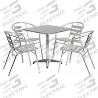 FLASH FURNITURE Square Patio Table Set: Gray, Aluminum Chair Back, 31 1/2 in Table Wd, Metal (MPN TLH-ALUM-28SQ-017BCHR4-GG). Key specifications — Chair Seat Material: Aluminum; Includes Umbrella Hole: No; Table Frame Material: Aluminum; Brand: FLASH FURNITURE; Chair Back Material: Aluminum; Chair Finish: Powder Coated; Chair Frame Color: Gray; Chair Frame Material: Aluminum.