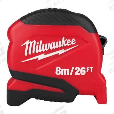 MILWAUKEE Compact Tape Measure: Nonmagnetic Single Hook Tip, 26 ft / 8 m, Plastic - Standard (Inch) Tape Measures