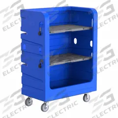 R&B WIRE PRODUCTS INC. Cube Truck: 48 in L x 29 in W x 69 in H, (2) Rigid/(2) Swivel, Blue, Rubber (MPN 749B-PS). Key specifications — Manufacturer Part Number: 749B-PS; Brand: R&B WIRE PRODUCTS INC.; Caster/Wheel Configuration: (2) Swivel; Color: Blue.