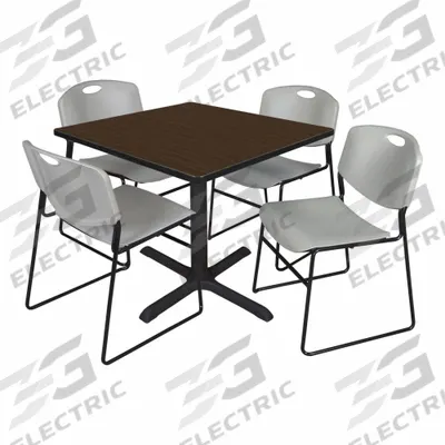 CAIN Cafe/Breakroom Table: Laminate, Walnut, 29 in Overall Ht - Max, 36 in Overall Wd - Movable Table & Chair Kits